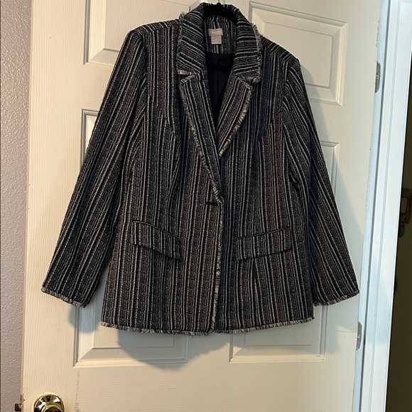Striped Blue Silver and White Women's Blazer - Picture 1 of 4